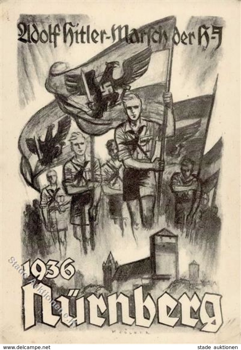 HJ Nürnberg (8500) WK II Adolf Hitler Marsch Sign. Jölner Künstlerkarte I-II - War 1939-45