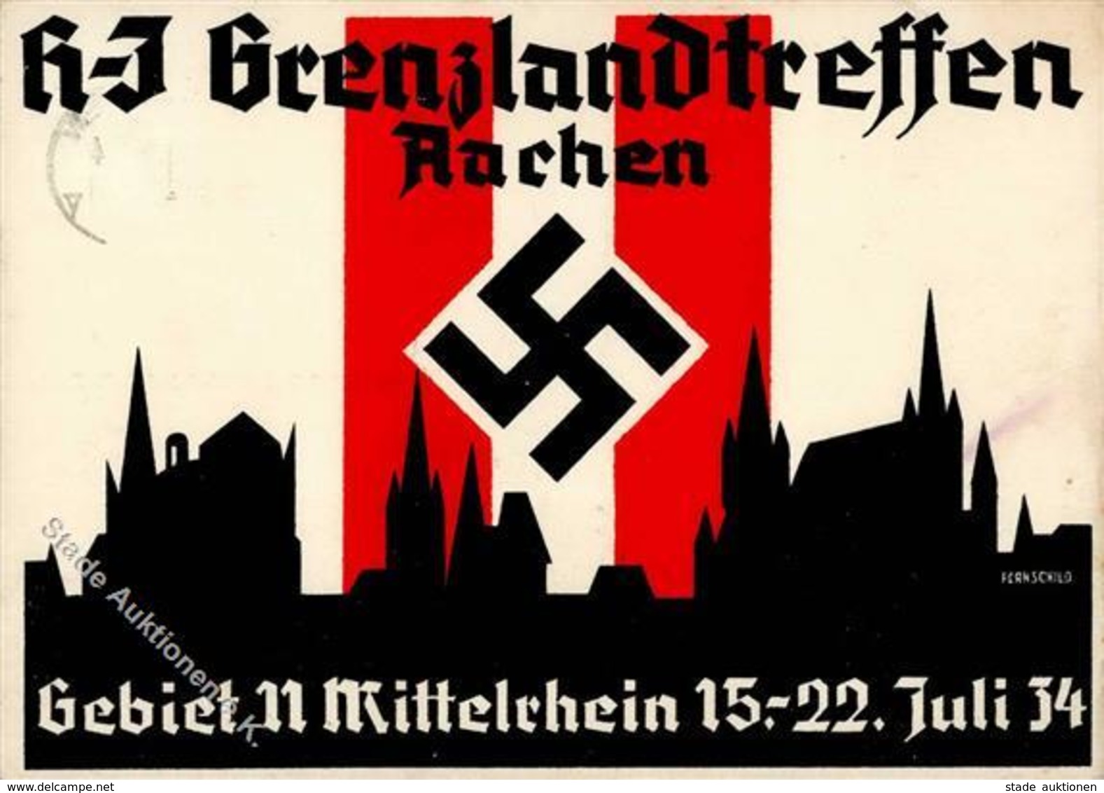 WK II HJ Aachen (5100) Grenzlandtreffen Gebiet 11 Mittelrhein Sign. Fernschild I-II (fleckig) - War 1939-45
