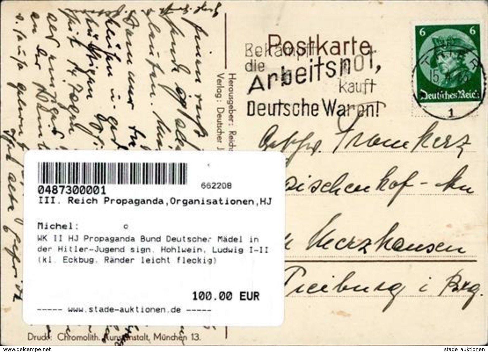 WK II HJ Propaganda Bund Deutscher Mädel In Der Hitler-Jugend Sign. Hohlwein, Ludwig I-II (kl. Eckbug, Ränder Leicht Fle - Weltkrieg 1939-45