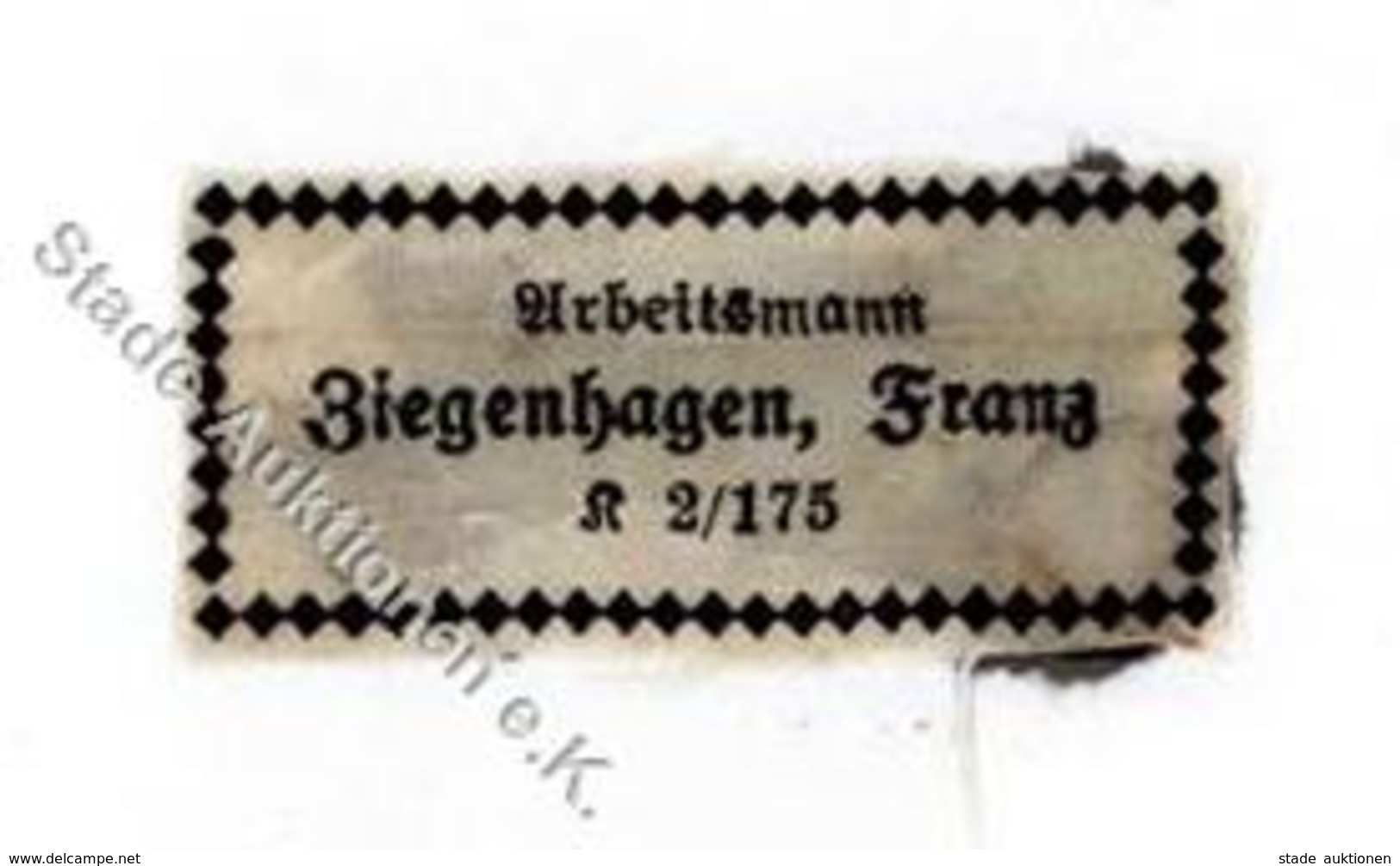 RAD Aufnäher Arbeitsmann Ziegenhagen, Franz K 2/175 I-II (keine AK) - Weltkrieg 1939-45