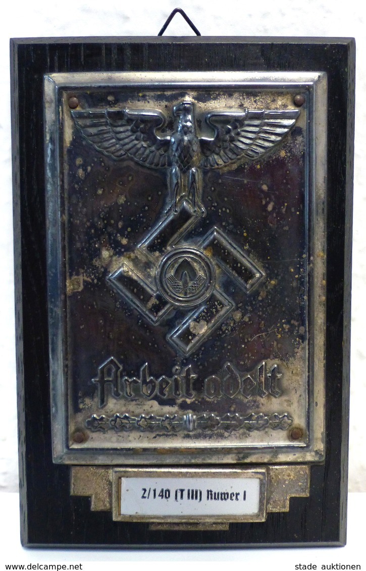 WK II RAD Reichsarbeitsdienst 2/140 T3 Ruwer I. Erinnerungsplakette Auf Holz Arbeit Adelt 15,5 X 10 Cm I-II (fleckig) - War 1939-45
