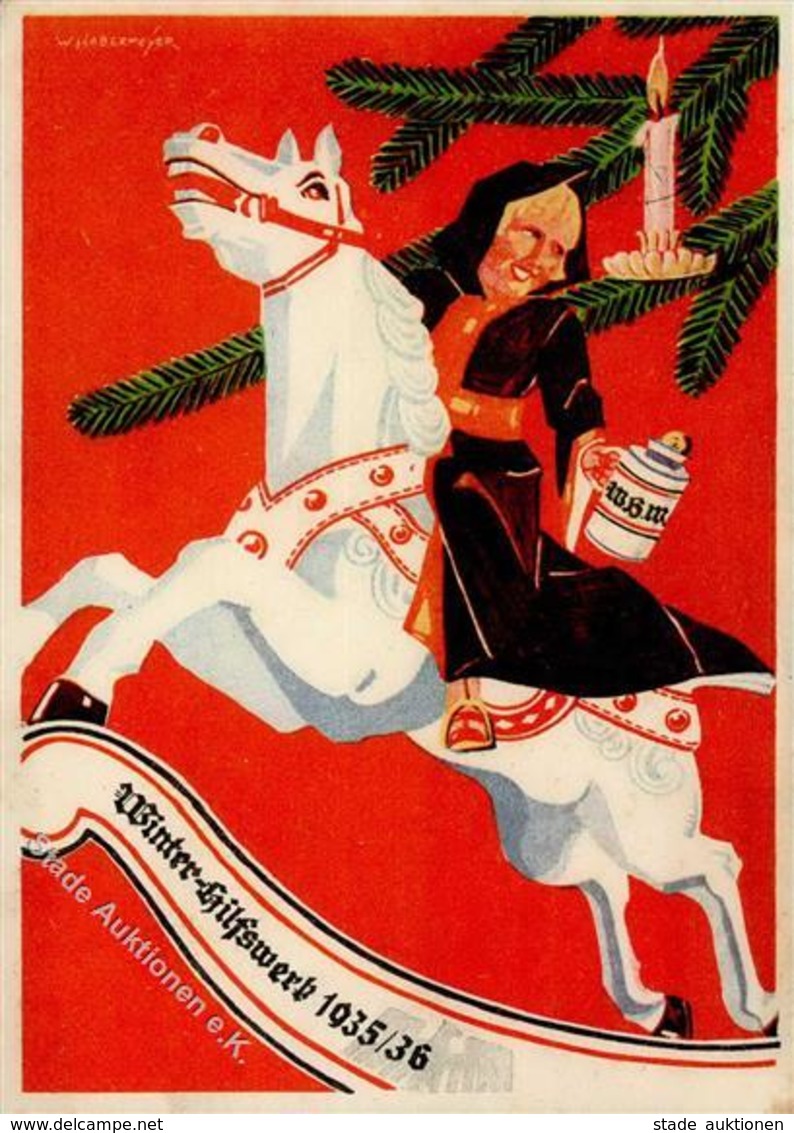 WHW Weihnachten Kindl Schaukelpferd Sign. Habermeyer, W. Künstlerkarte I-II Noel - War 1939-45