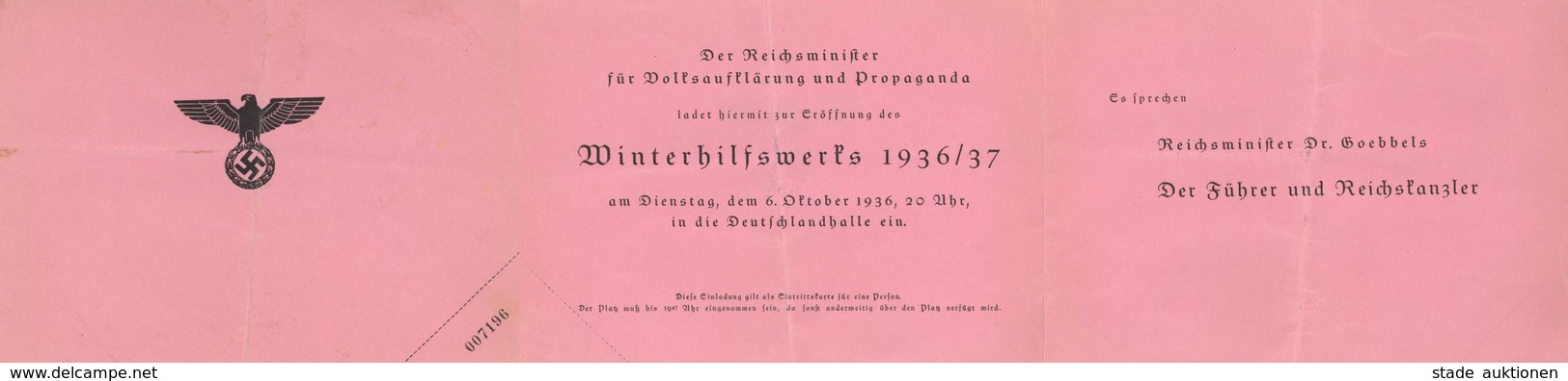 WHW WK II - 4-seitige DINA5 Klapp-Einladungskarte V. Reichsminister Dr. GOEBBELS Zur Eröffnung Des WINTERHILFSWERKS 1936 - Weltkrieg 1939-45