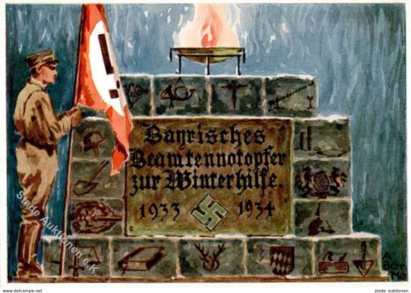 WHW WK II - WINTERHILFE Gau MÜNCHEN 1933/34 - Bayer. Beamtenschaft Sign. Künstlerkarte I-II - War 1939-45