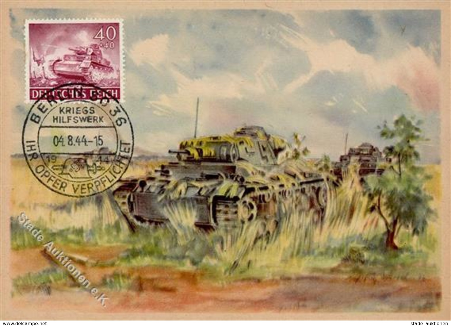 Panzer (WK II) Getarnte Panzer Kriegsberichter Hesel  Künstlerkarte I-II Réservoir - Guerra 1939-45