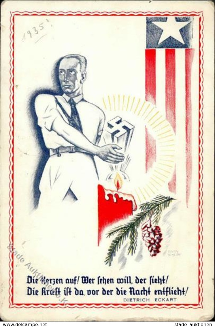 KRIEGSWEIHNACHTEN WK II - FRÖHLICHE WEIHNACHTEN Propagandakarte D. Freunde Des NEUEN DEUTSCHLAND NEW YORK 1935 - Bedarfs - Guerre 1939-45