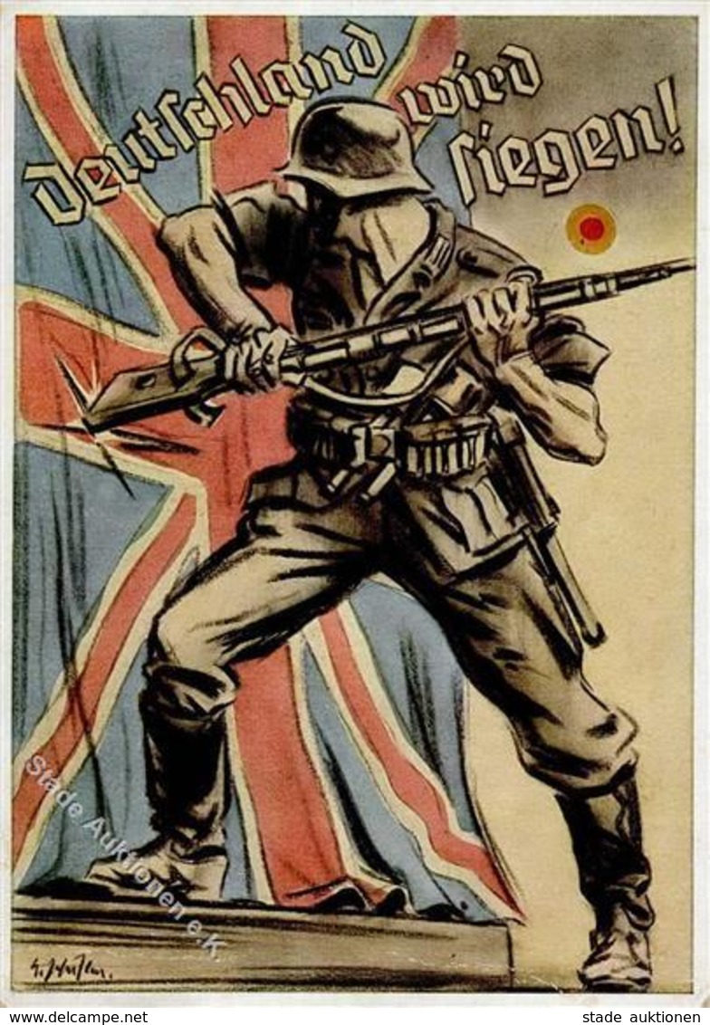 MILITÄR WK II - Propaganda-Feldpostkarte 1941 - DEUTSCHLAND WIRD SIEGEN! Sign. Künstlerkarte I - War 1939-45