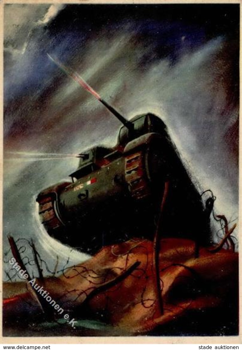 Propaganda WK II Italien Panzer Künstler-Karte I-II Réservoir - War 1939-45