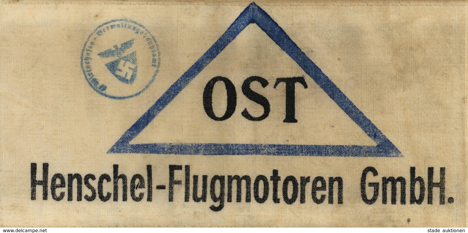 WK II Armbinde Zwangsarbeiter Ost Henschel Flugmotoren GmbH I-II - Weltkrieg 1939-45