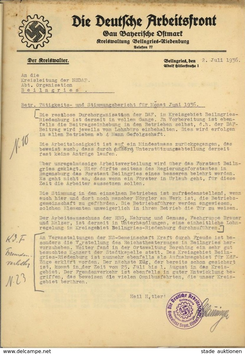 WK II Beilngries (8432) NSDAP Amt Für Volkswohlfahrt Lot Mit 7 Schriftstücken Korrespondenz Tätigkeits- Und Stimmungsber - Weltkrieg 1939-45