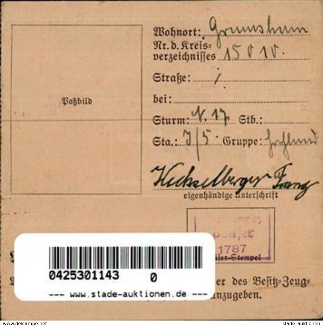 WK II Besitzzeugnis SA Sport Abzeichen I-II (fleckig) - Weltkrieg 1939-45