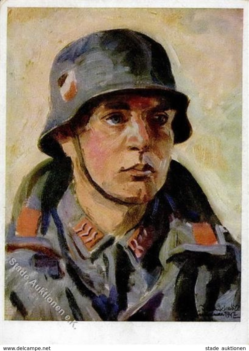 WK II Das Bild Des Krieges Soldatenkopf Sign. Schulz, Karl Künstlerkarte I-II - Weltkrieg 1939-45