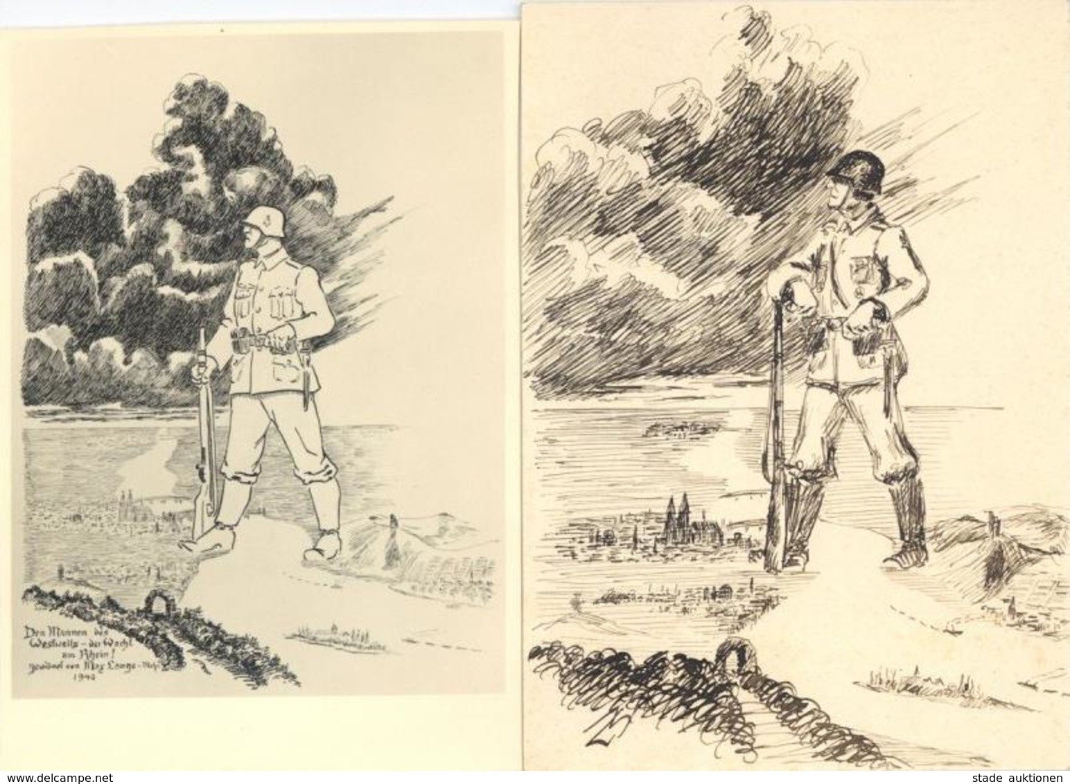 WK II Die Wacht Am Rhein 1 X Künstler-Karte U. 1 X Handgemalt I- - Weltkrieg 1939-45