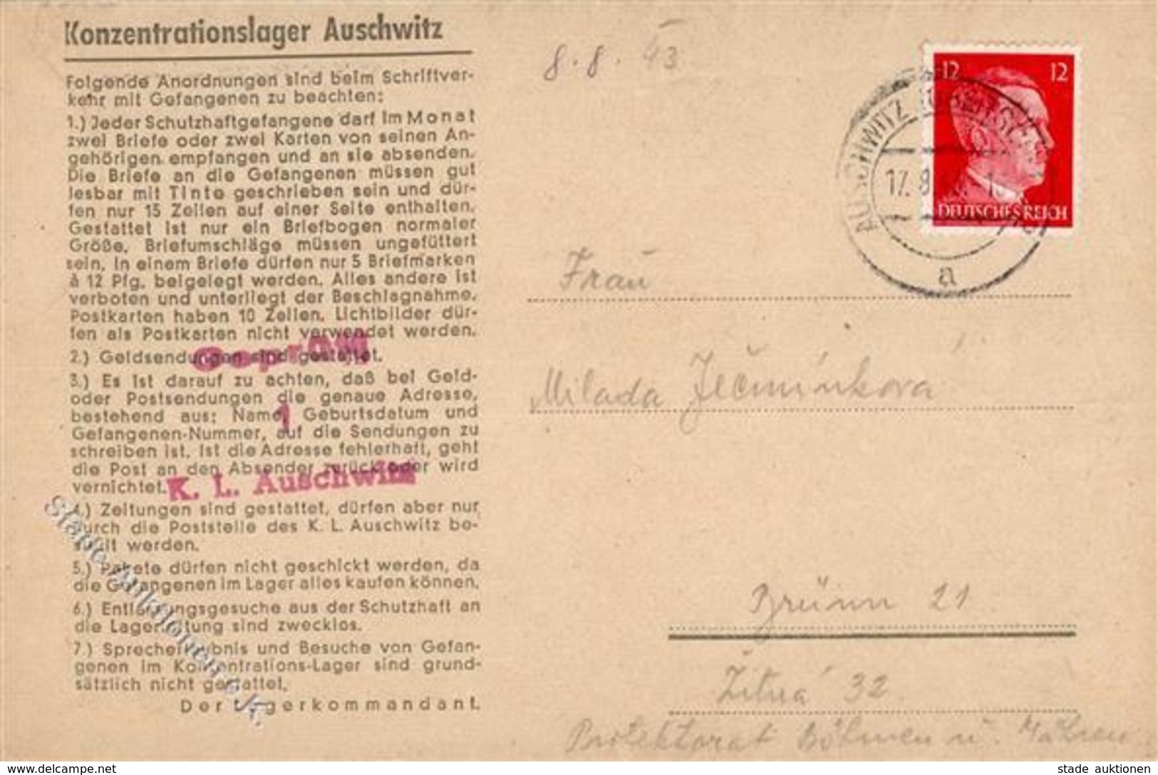 WK II KZ - Post Ausschwitz Faltbrief I-II - Weltkrieg 1939-45