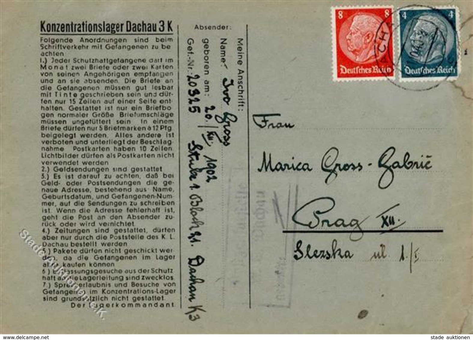 WK II KZ - Post Dachau Brief Mit Inhalt Und Zensurstempel I-II - Weltkrieg 1939-45