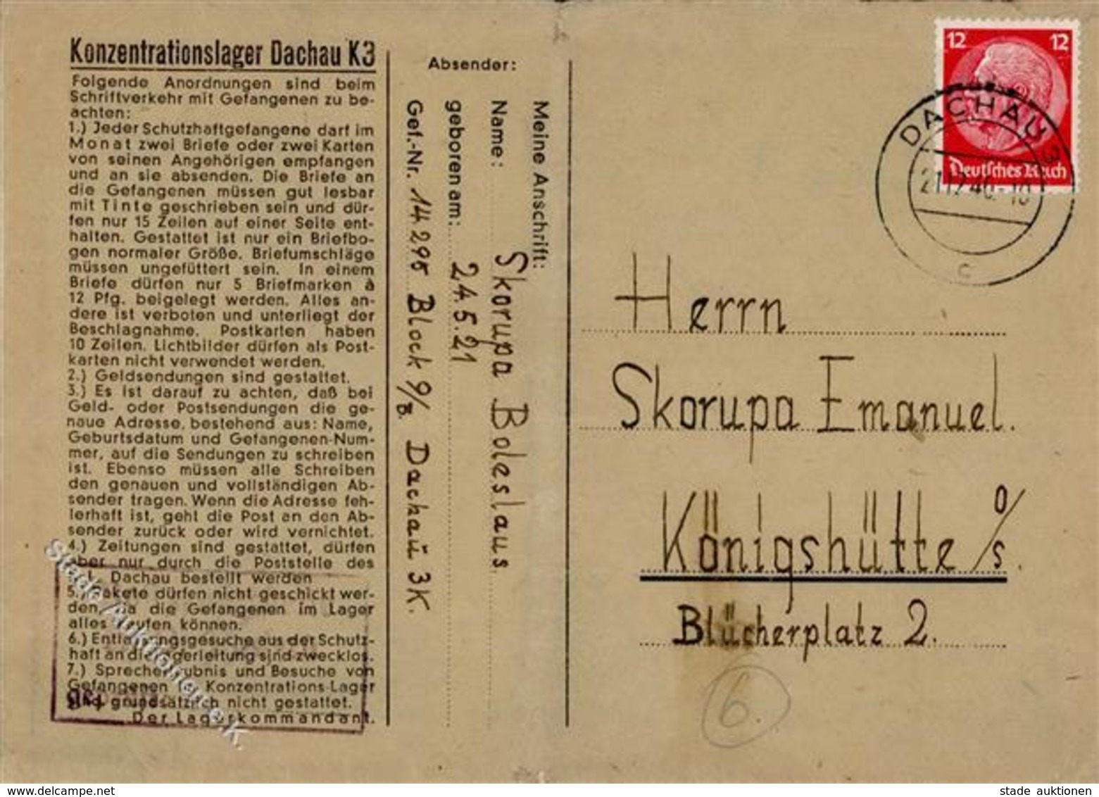 WK II KZ - Post Dachau Brief Mit Inhalt Und Zensurstempel I-II - Guerre 1939-45