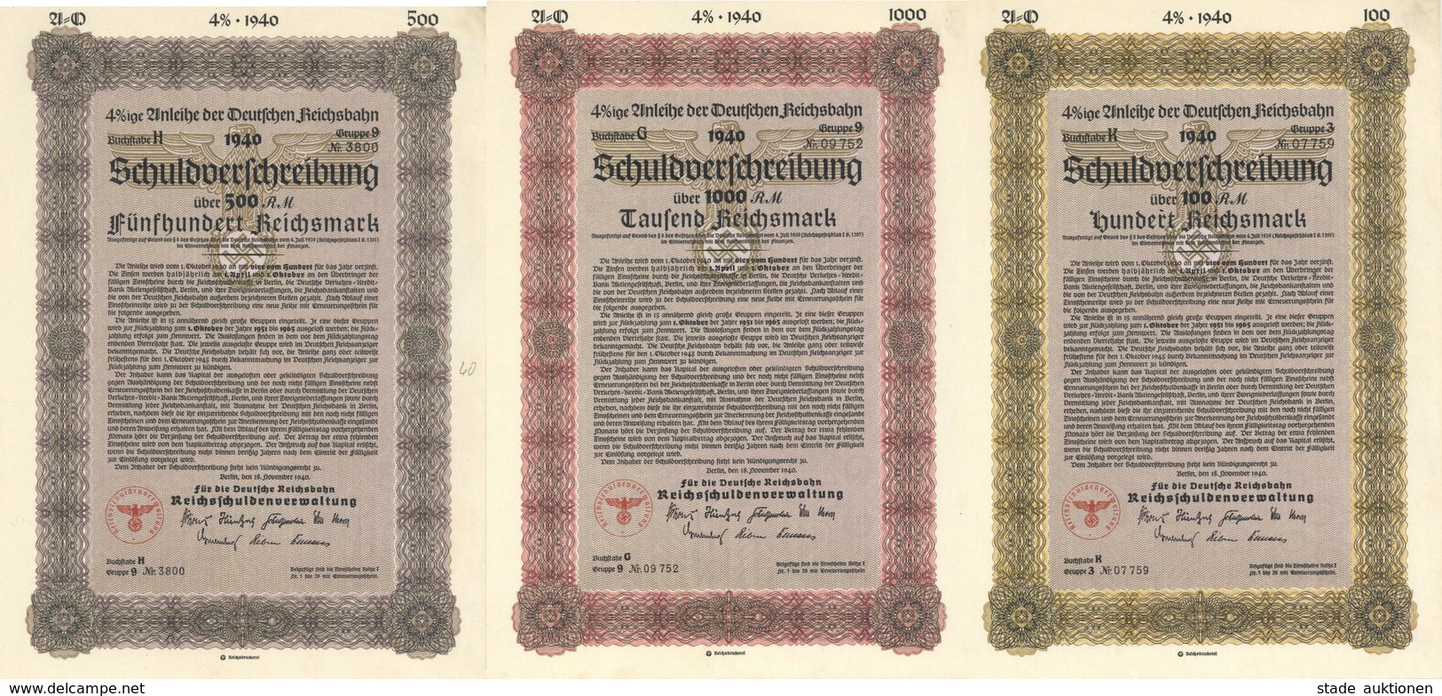 WK II Lot Mit 9 Schuldverschreibungen Anleihe Der Deutschen Reichsbahn I-II - Weltkrieg 1939-45