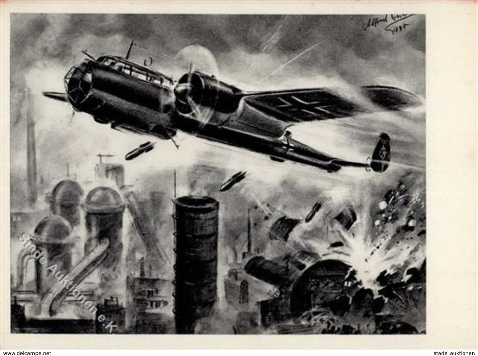 WK II MILITÄR - Angriff JU 88 Auf Ein Englisches Industriewerk Sign. A.Dudda I - Weltkrieg 1939-45