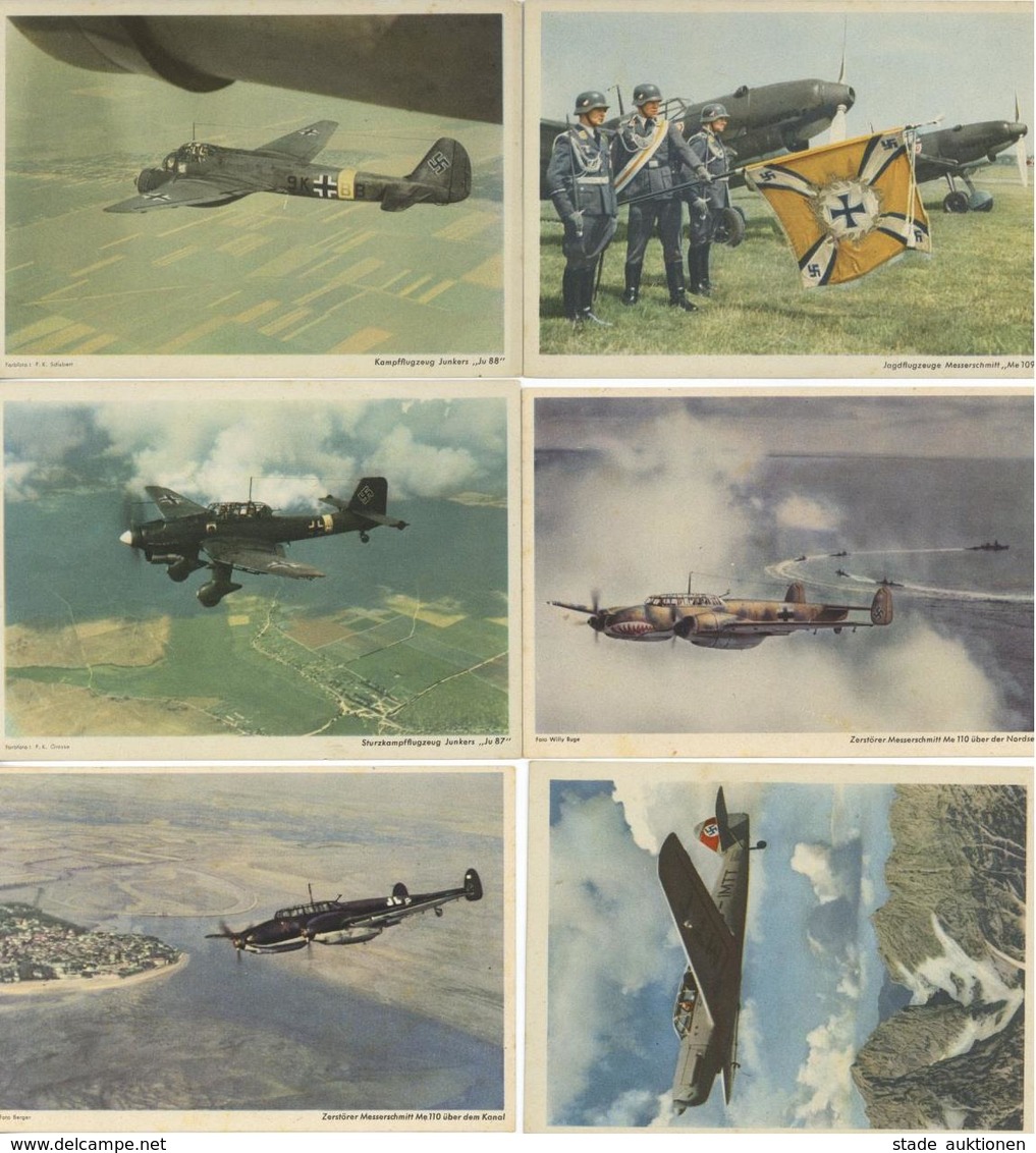 WK II MILITÄR - LUFTWAFFE - 10 Versch. Flugzeug-Ak Aus Serie -Lehrpostkarte Für Flugzeugerkennung- I-II Aviation - Weltkrieg 1939-45