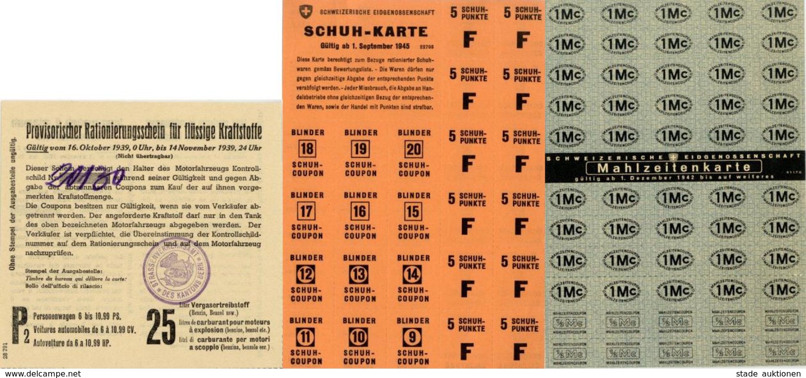 WK II Schweiz Lot Mit Div Rationierungsscheinen Für Kraftstoff Bekleidung Und Lebensmittel 1939 - 1948 I-II - Weltkrieg 1939-45