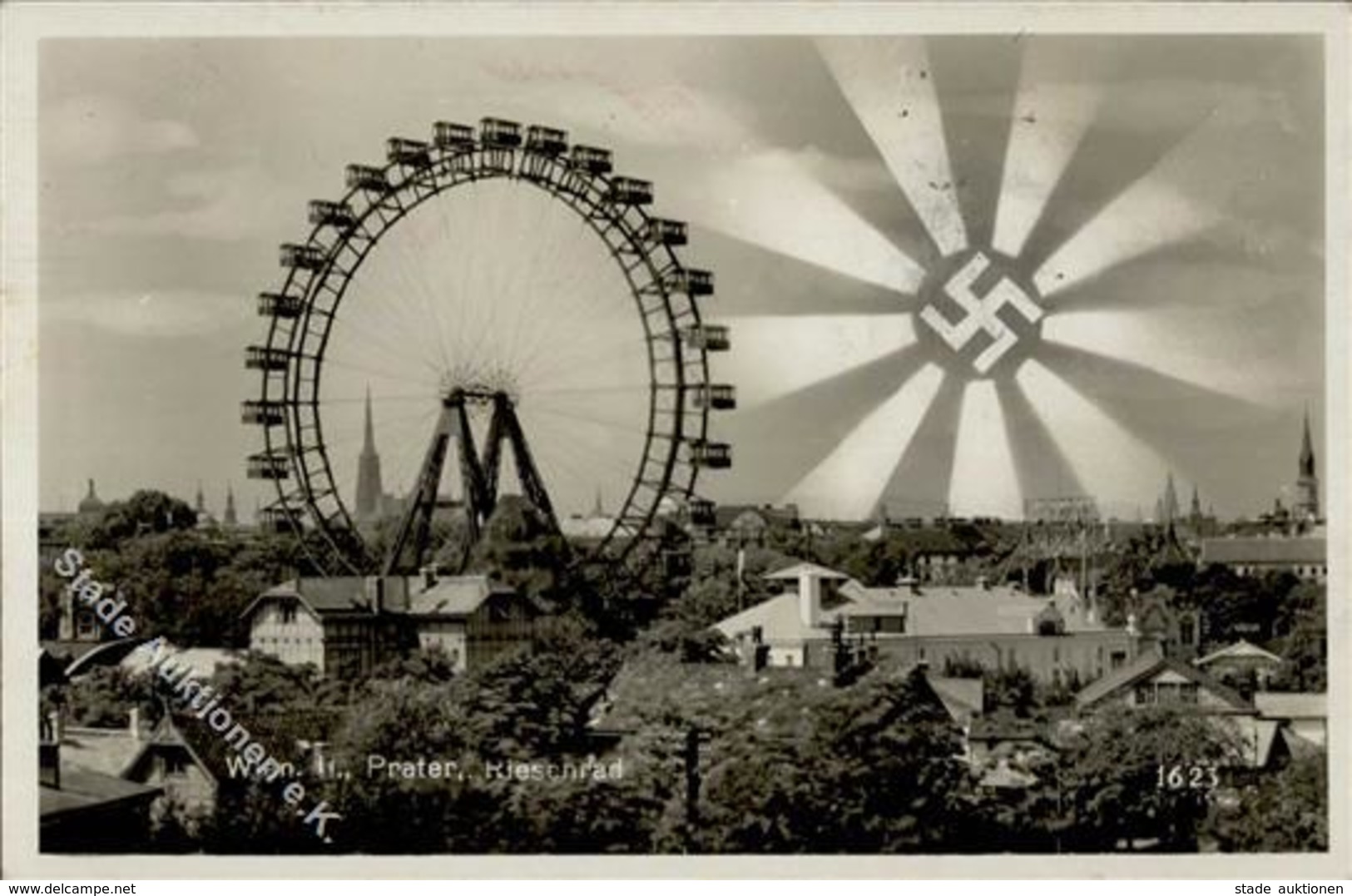 Aufgehende Sonne WK II Wien (1010) Österreich Prater Riesenrad Foto AK I-II (fleckig) - War 1939-45