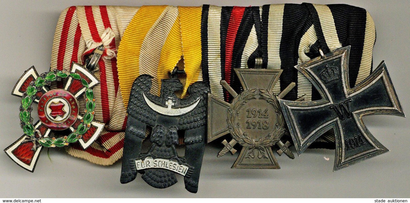 WK II Orden U. WK I Ordensspange Mit Eisernes Kreuz II. Kl., Ehrenkreuz Für Frontkämpfer, Schlesischer Adler Und Rotes K - Weltkrieg 1939-45