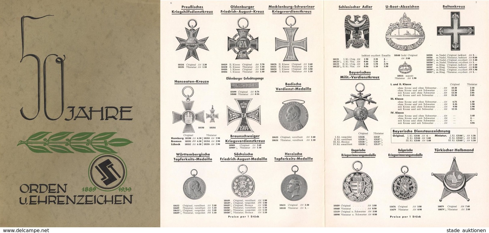 WK II Orden Und Ehrenzeichen 50 Jahre 1889 Bis 1939 Katalog Steinhauer & Lück Lüdenscheid 20 Seiten I-II - War 1939-45