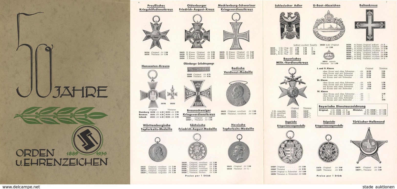 WK II Orden Und Ehrenzeichen 50 Jahre 1889 Bis 1939 Katalog Steinhauer & Lück Lüdenscheid 20 Seiten I-II - Weltkrieg 1939-45