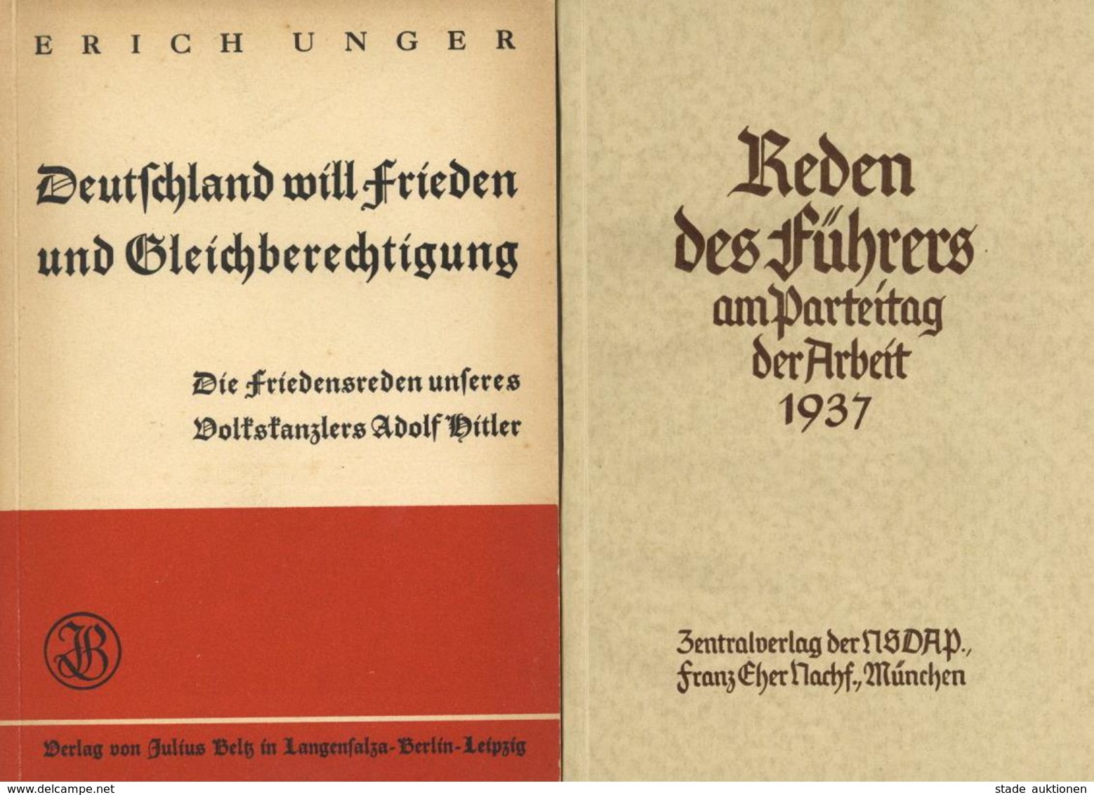 Buch WK II 4x Reden Des Führers/Hitlers Am Parteitag Zentralverlag Der NSDAP Franz Eher Nachf. 1x Die Friedensreden Verl - Weltkrieg 1939-45