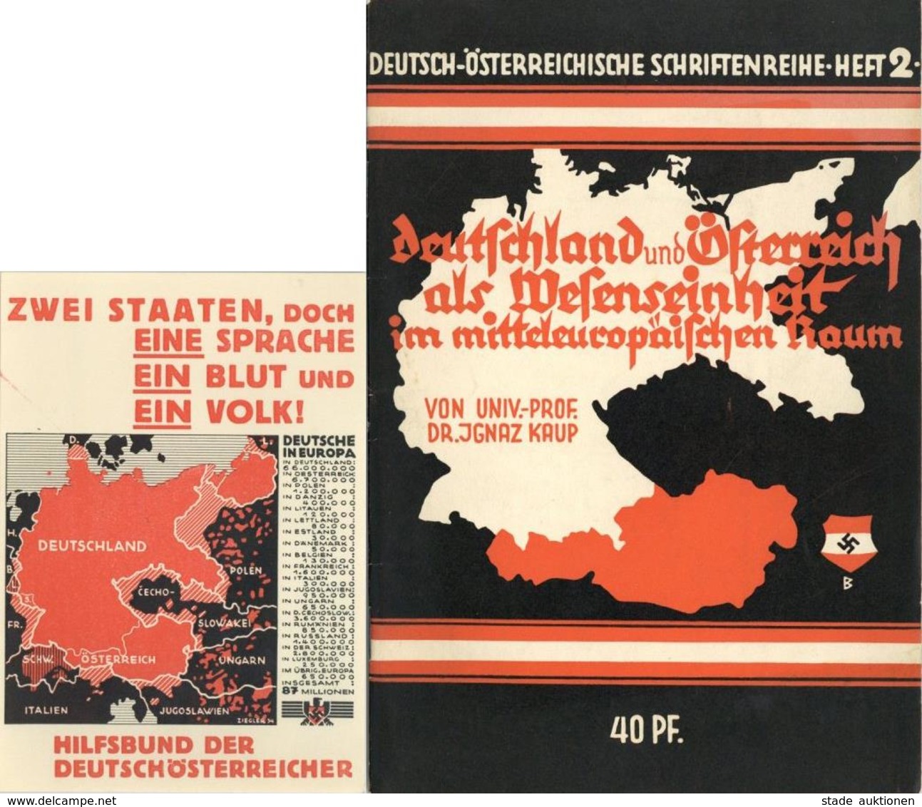 Buch WK II Heft Und AK Deutschland Und Österreich Als Wesenseinheit Im Mitteleuropäischen Raum Kaup, Igbaz Dr. 1935 Verl - Guerra 1939-45