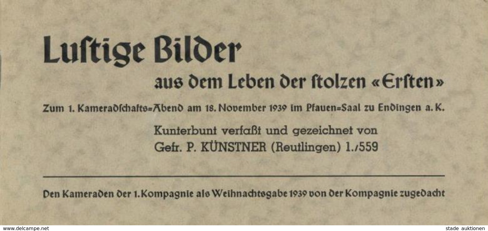 Buch WK II Lustige Bilder Aus Dem Leben Der Stolzen Ersten Sign. Künstner, P. 32 Seiten II - Weltkrieg 1939-45