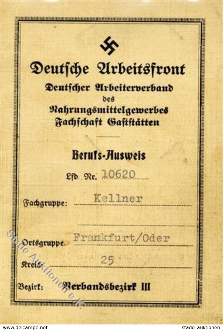 WK II Dokumente - DEUTSCHE ARBEITSFRONT - Deutscher Arbeitgeberverband Berufs-Ausweis Mit Lichtbild 1934 I-II - War 1939-45