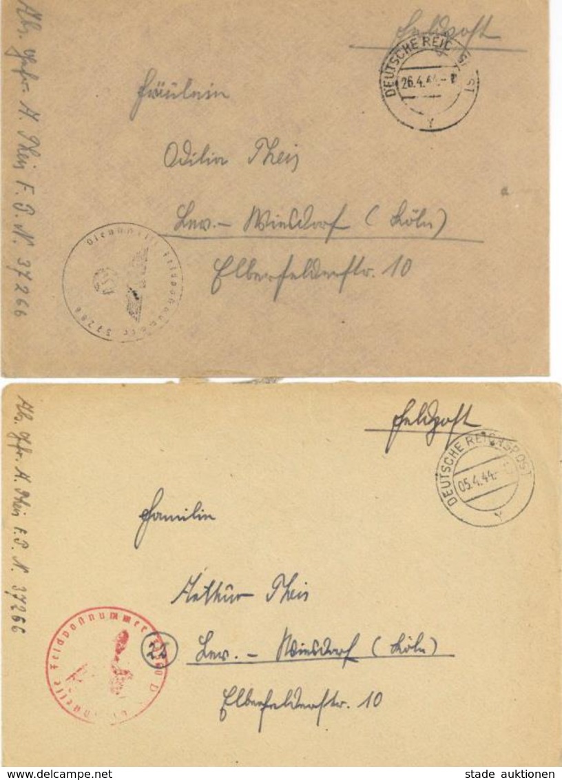 FELDPOST - 1944, Seltener Hand-o -DEUTSCHE REICHSPOST Y-(= Zlin/Protektorat) Auf 2 Feldpostbriefen April 1944 Mit Abs. 3 - Guerre 1939-45