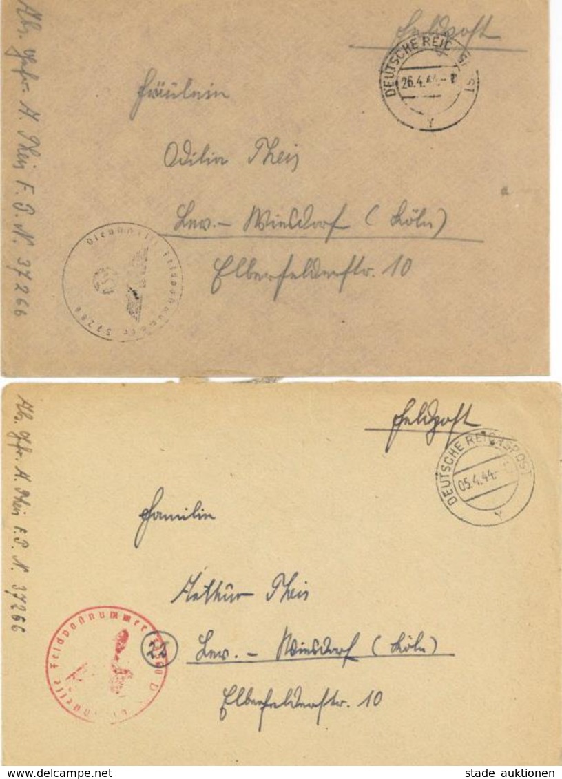 FELDPOST - 1944, Seltener Hand-o -DEUTSCHE REICHSPOST Y-(= Zlin/Protektorat) Auf 2 Feldpostbriefen April 1944 Mit Abs. 3 - Oorlog 1939-45