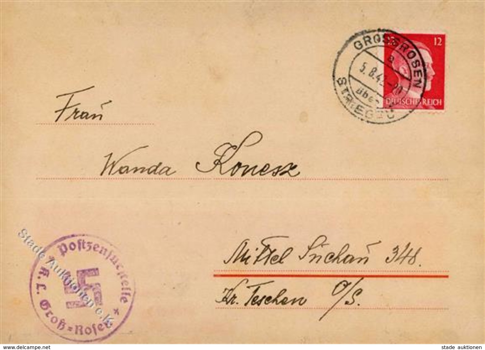 KZ-GROß-ROSEN,Schlesien - Vordruck-Lagerbrief 1942 Mit Zensur-o - Kl. Einriß I-II - War 1939-45