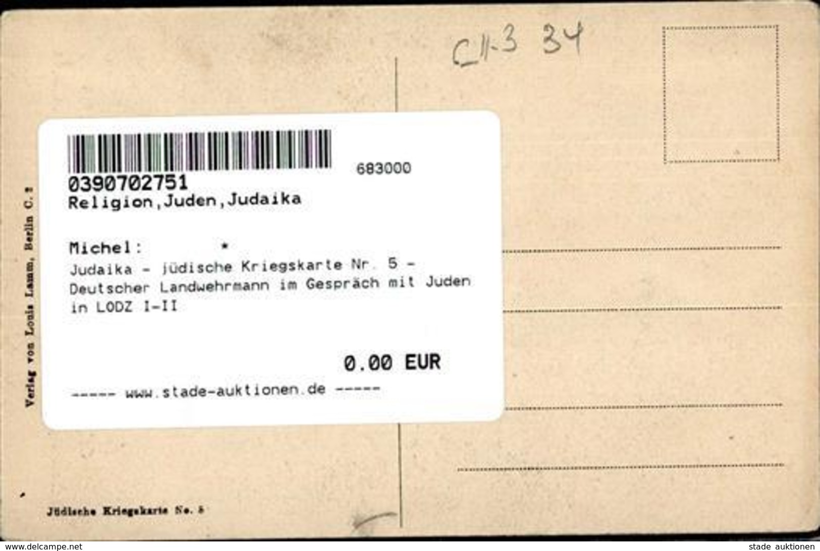 Judaika - Jüdische Kriegskarte Nr. 5 - Deutscher Landwehrmann Im Gespräch Mit Juden In LODZ I-II Judaisme - Jewish