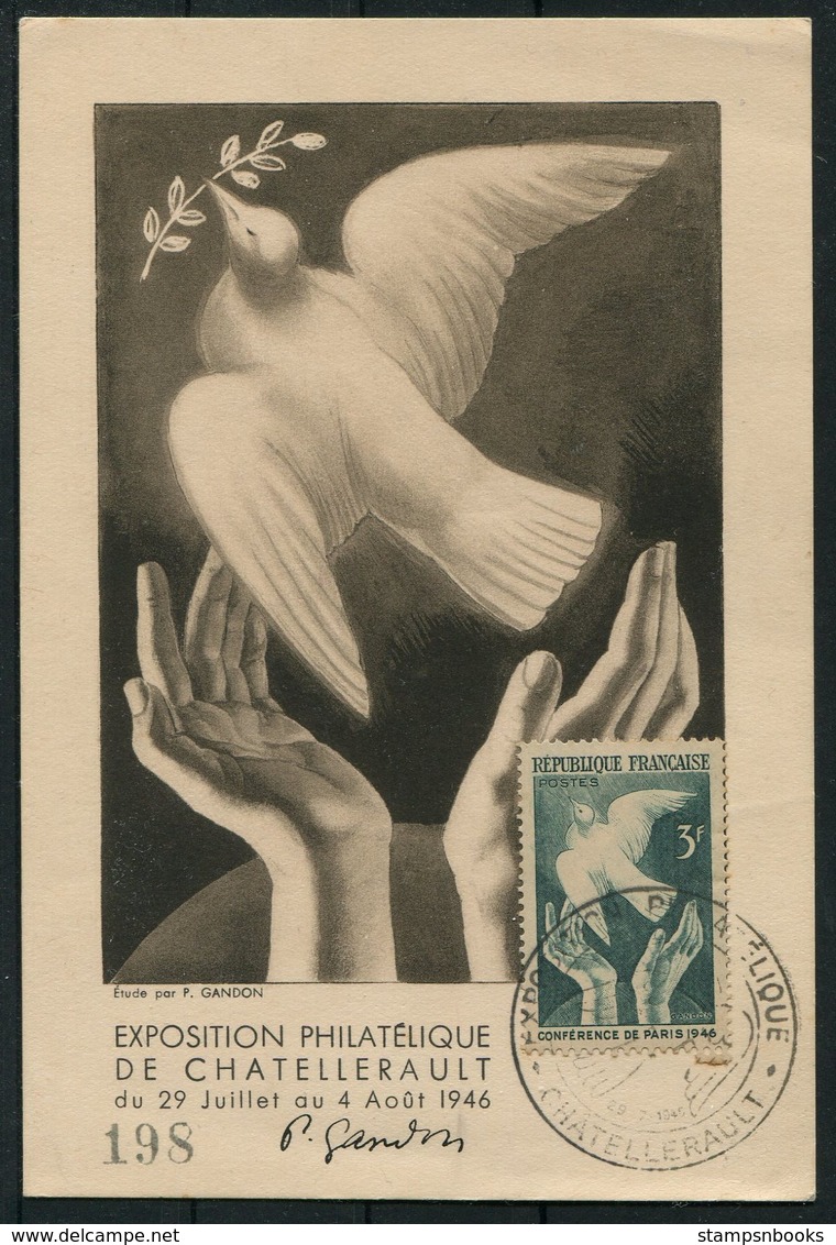 1946 France Exposition Philatelique De Chatellerault Peace Dove Maxicard. - 1940-1949