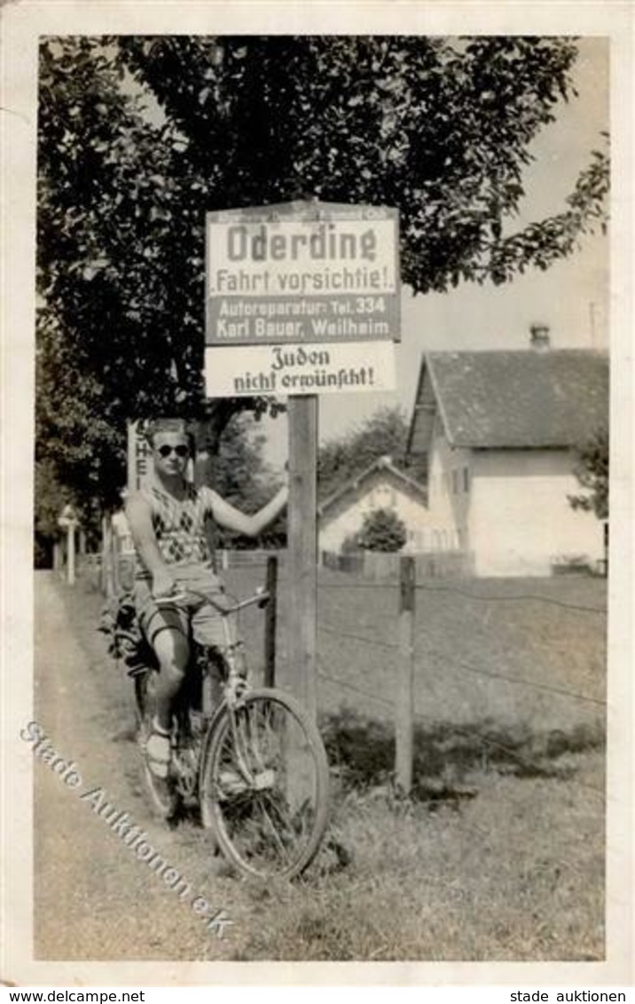 NS-JUDAIKA - Foto-Ak: Ortsschild ODERDING B.Weilheim Mit Schild: Juden Nicht Erwünscht! Ecken Gestoßen III - Judaika