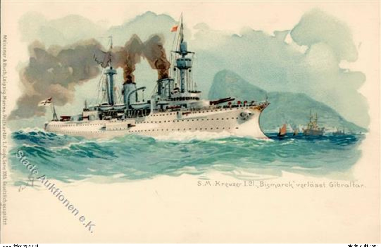 Marine SM Kreuzer 1. Cl. Bismarck  Lithographie I-II - Marines