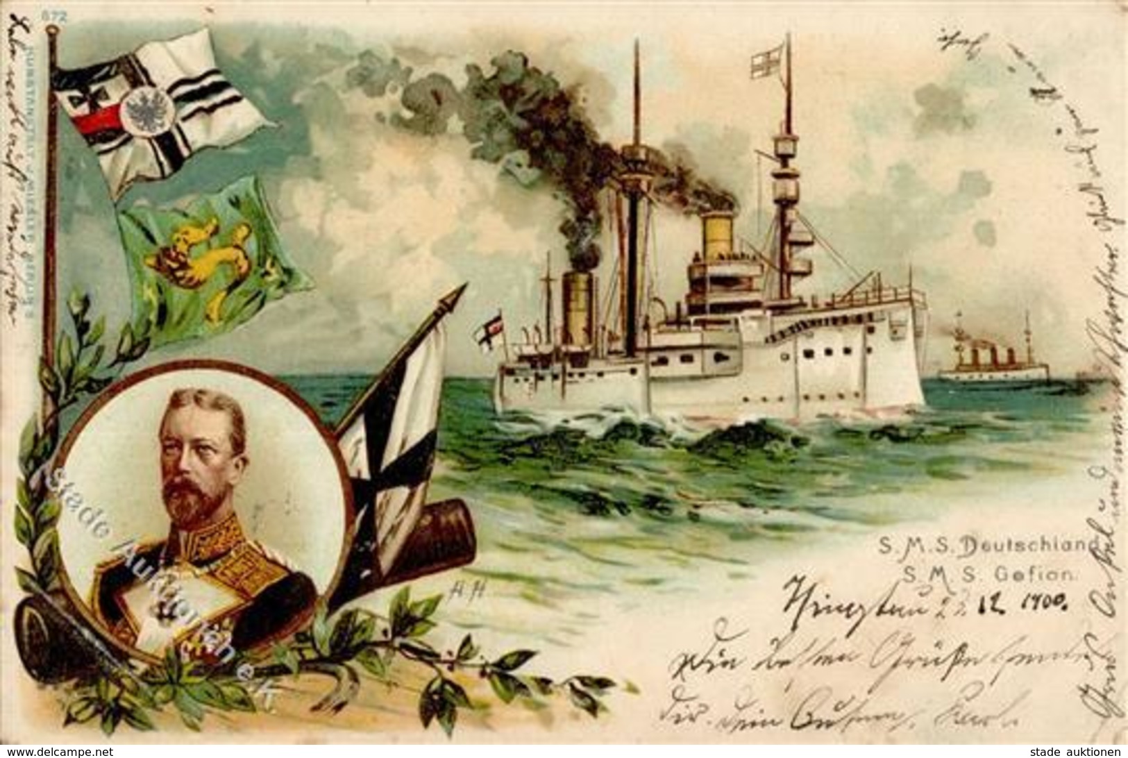 Marine SMS Deutschland U. SMS Gefion Litho 1902 I-II - Marines