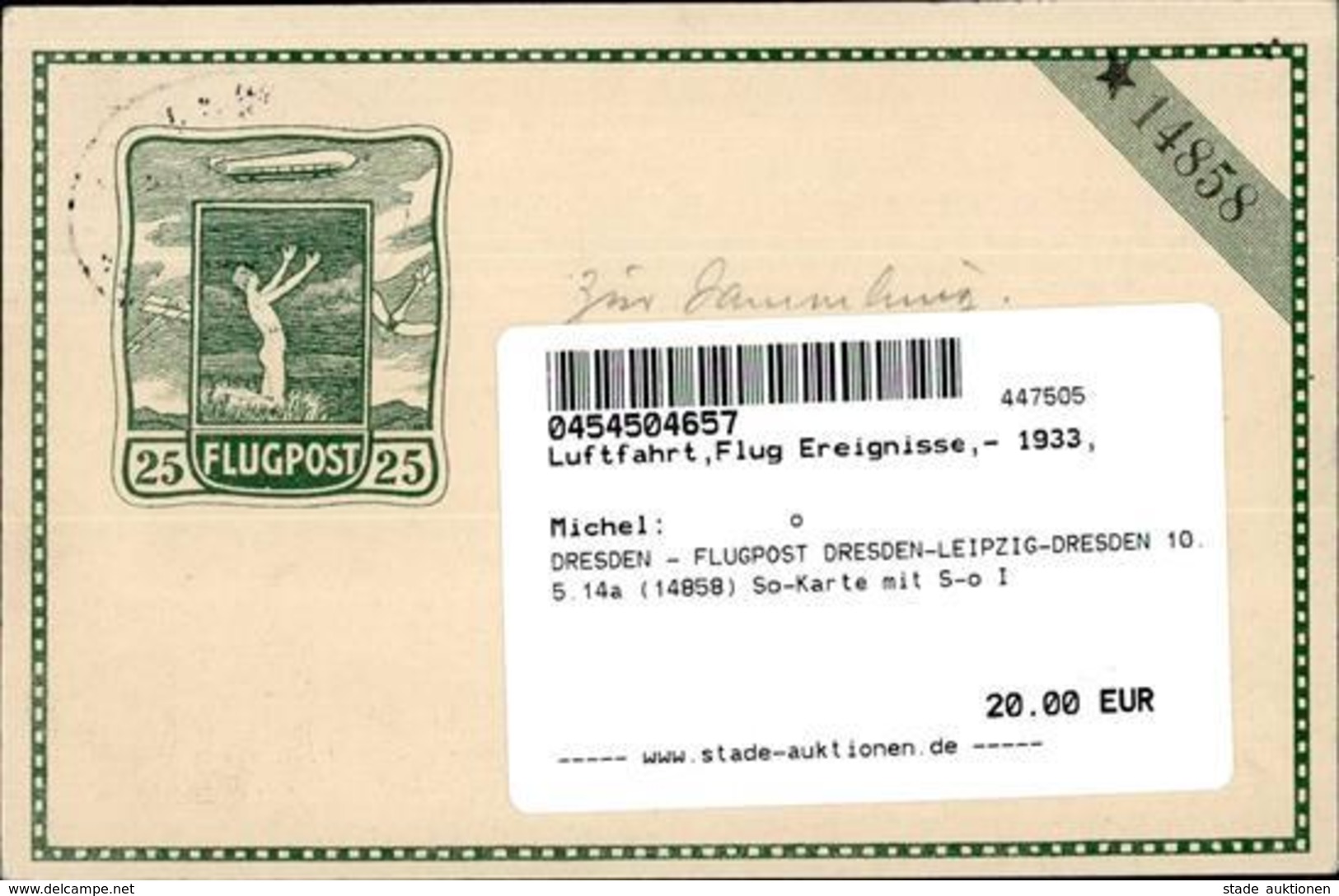 DRESDEN - FLUGPOST DRESDEN-LEIPZIG-DRESDEN 10.5.14a (14858) So-Karte Mit S-o I - Other & Unclassified