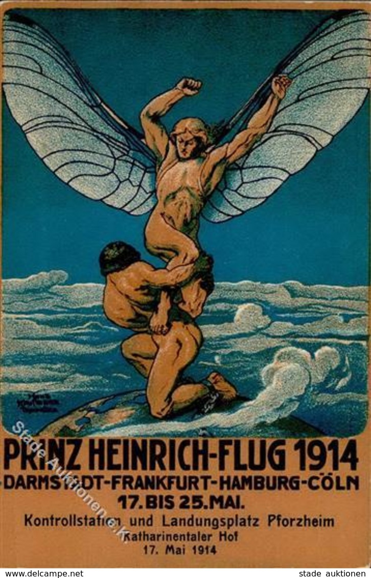 Flugtag Prinz Heinrich Flug Darmstadt Frankfurt Hamburg Köln Künstlerkarte 1914 I-II - Other & Unclassified