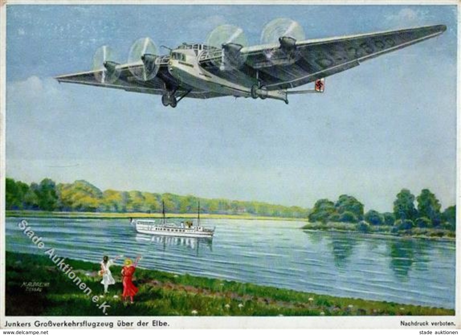Junkers WK II Großverkehrsflugzeug Sign. Albrecht, M  Künstlerkarte I-II (Ecke Abgestoßen) - Sonstige & Ohne Zuordnung
