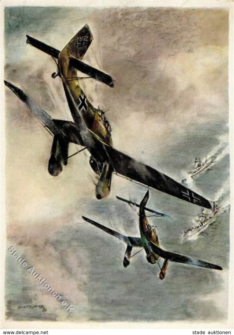 Flugwesen WK II Sturzbomber Beim Angriff  Künstlerkarte I-II Aviation - Sonstige & Ohne Zuordnung