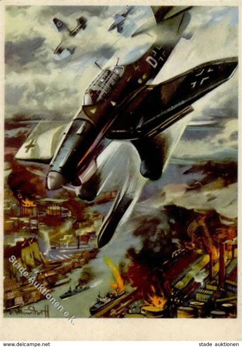 Flugwesen WK II Sturzbomber Sign. Mundorff, V.  Künstlerkarte I-II Aviation - Other & Unclassified