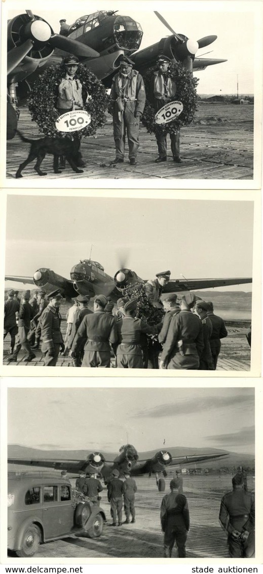 Flugzeug WK II Glückwünschen Zum 100. Feinflug Lot Mit 3 Fotos 17,5 X 12,5 Cm I-II Aviation - Other & Unclassified