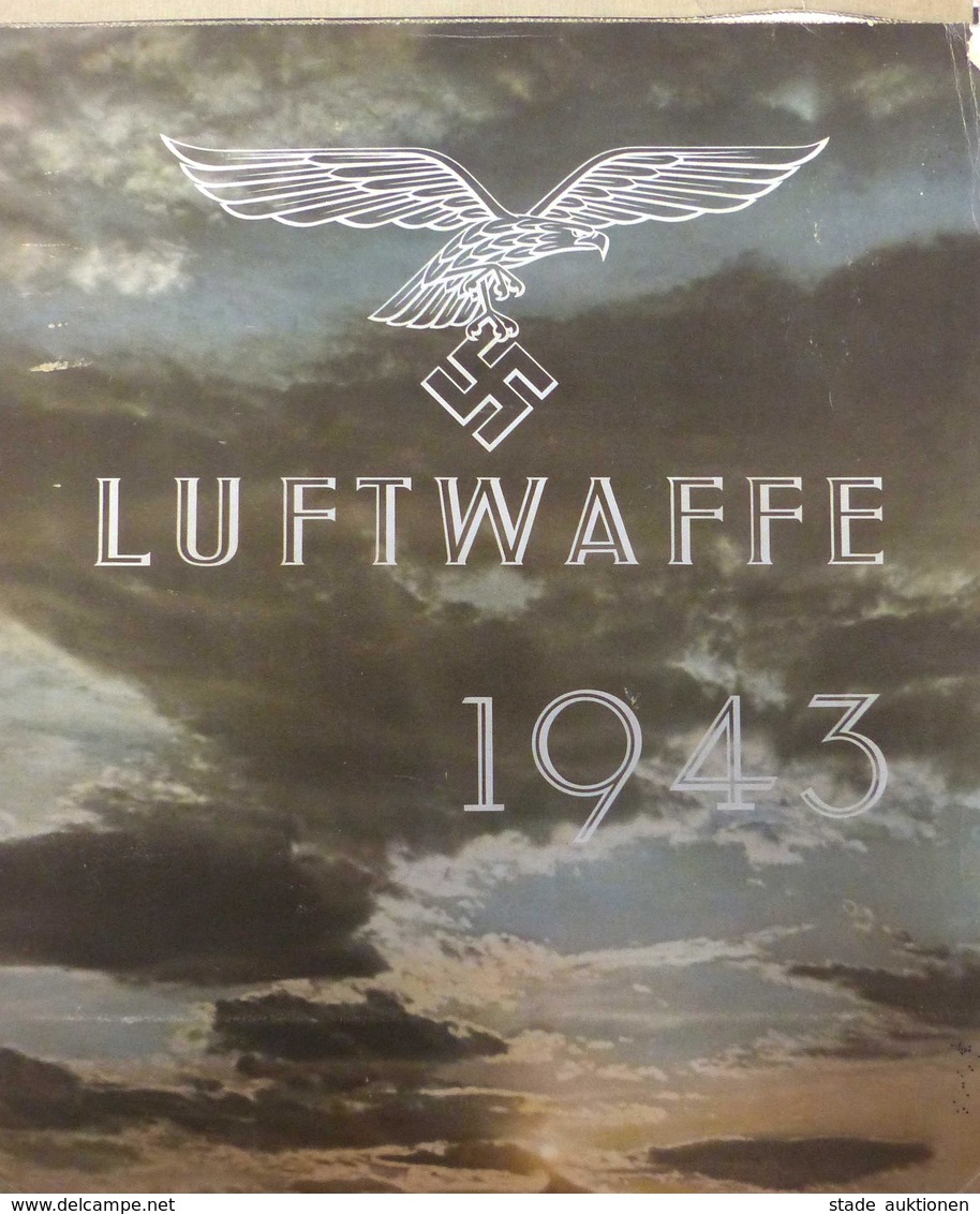 Flugzeug WK II Luftwaffe 1943 Kalender 36 X 43 Cm Mit Ca. 50 Großformatigen Farbabbildungen II (Deckblatt Beschädigt) Av - Sonstige & Ohne Zuordnung