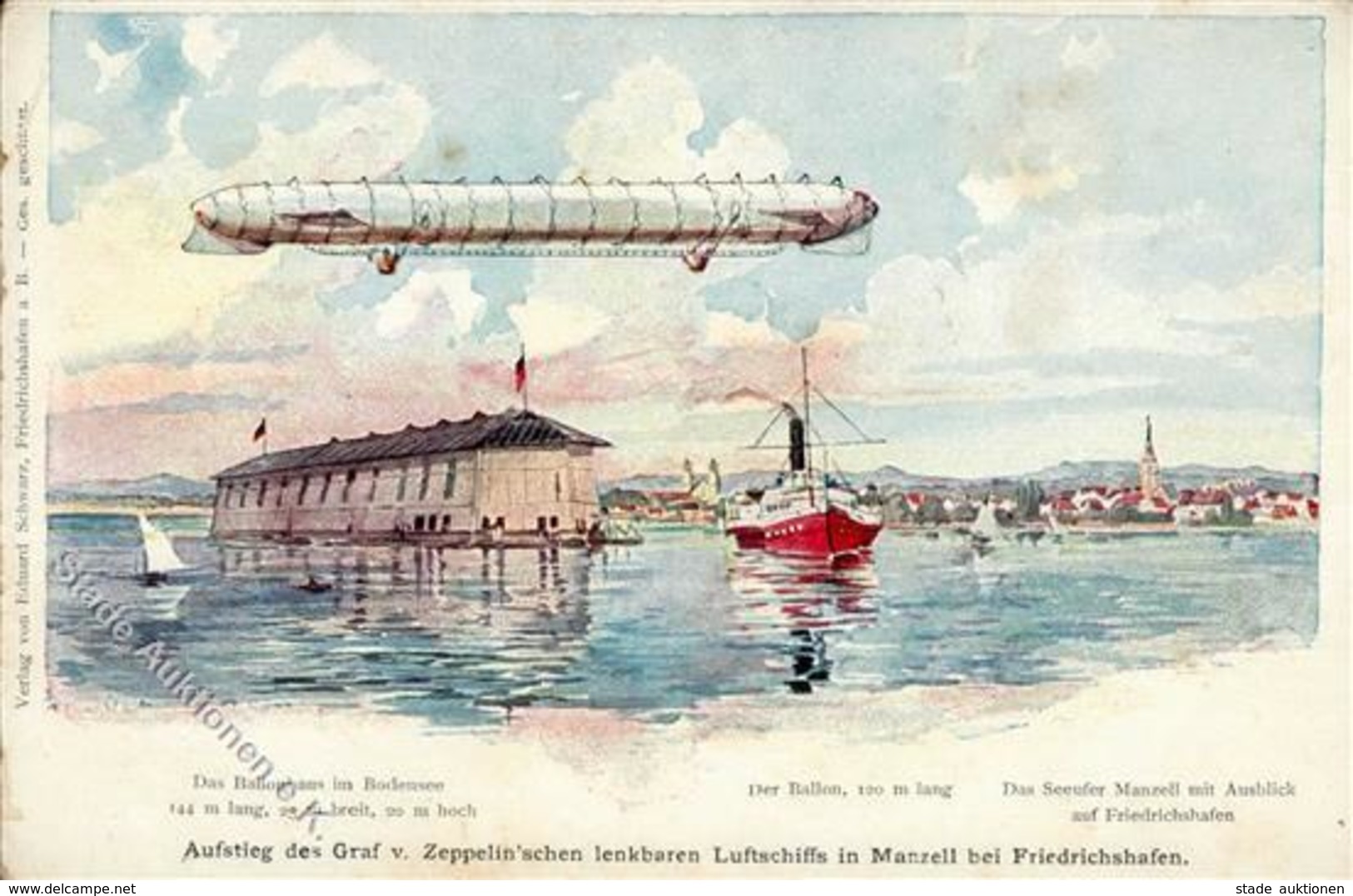 Zeppelin Aufstieg Friedrichshafen Künstler-Karte I-II Dirigeable - Airships