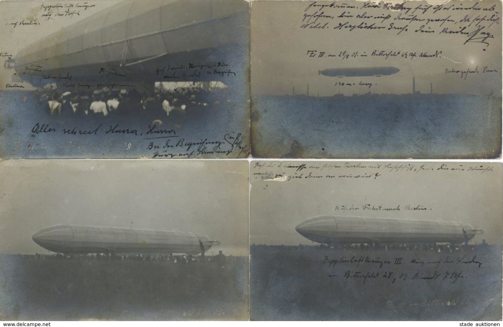 Zeppelin Bitterfeld (o-4400) Lot Mit 4 Foto-Karten 1909 I-II Dirigeable - Airships