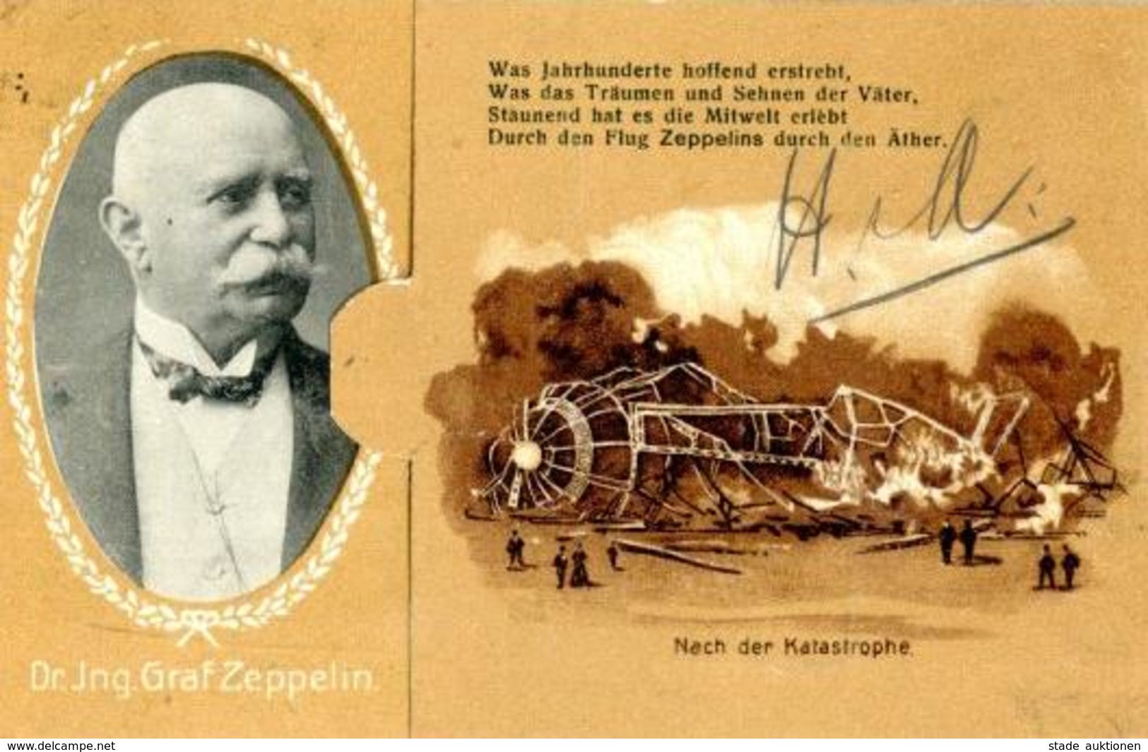 Zeppelin Klapp-Karte Zeppelin Kommt Aus Der Halle 1908 I-II Dirigeable - Dirigeables